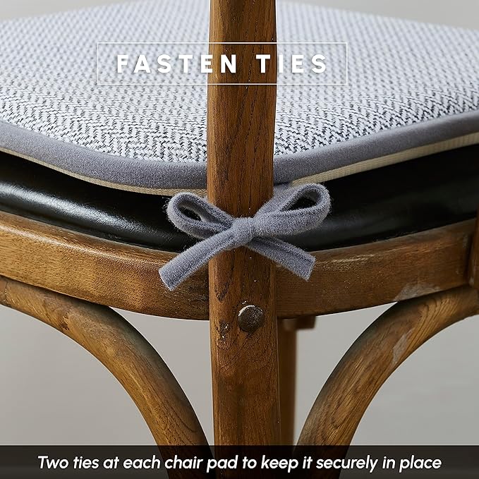 Elegant Comfort Chair Cushion Covers with Ties and Non Skid Rubber Backing-Thick Memory Foam - Soft Cushion Pad- Rounded Square Seat Cover- 16 x 16 Inches - Set of 4 Chevron Textured Pattern, Gray