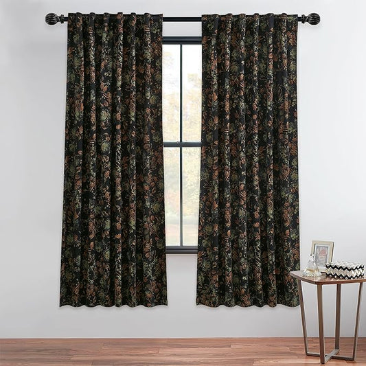 StangH Floral Print Velvet Curtains 72 inches Long for Bedroom, Black Room Darkening Thermal Insulated Window Drapes for Kitchen/Balcony/Bay Window, W52 x L72, 2 Panels