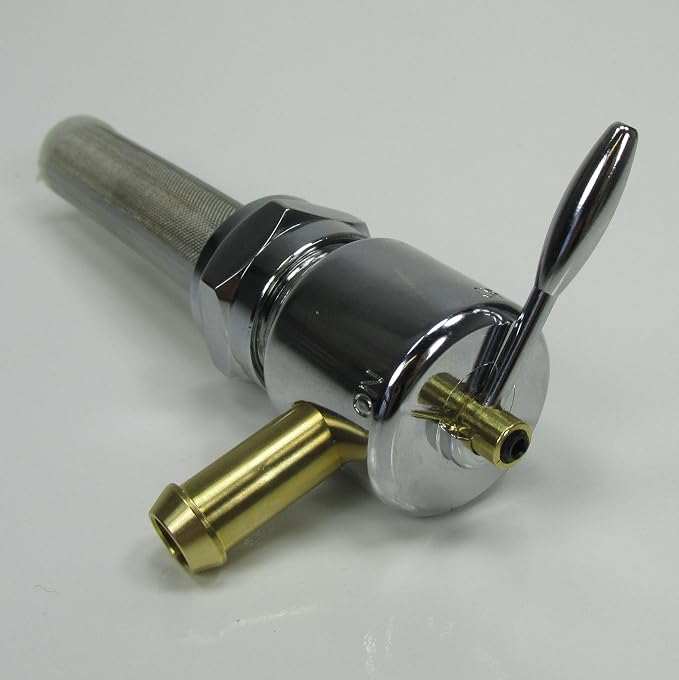 Chrome 22mm HI-FLOW Petcock LEFT SIDE 90 Degree Fuel Outlet Shut Off Valve for 1975-2006 Harley Big Twin & Sportster Models w/22mm Petcock Bung - Use with 3/8" ID Fuel Hose - Replaces HD Pt# 62168-81