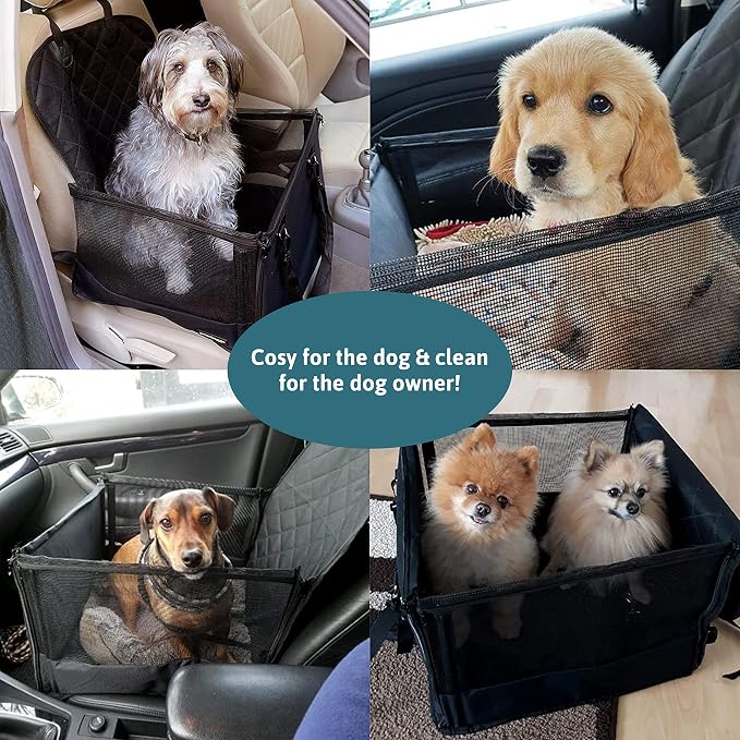 Dog Car Seat for Front Seat – 17.7165" x 17.7165" x 22.8346" and 12.9921" on the Sides – Quilted seat Surface and Anti-Slip Coating + Free: Foldable Bowl