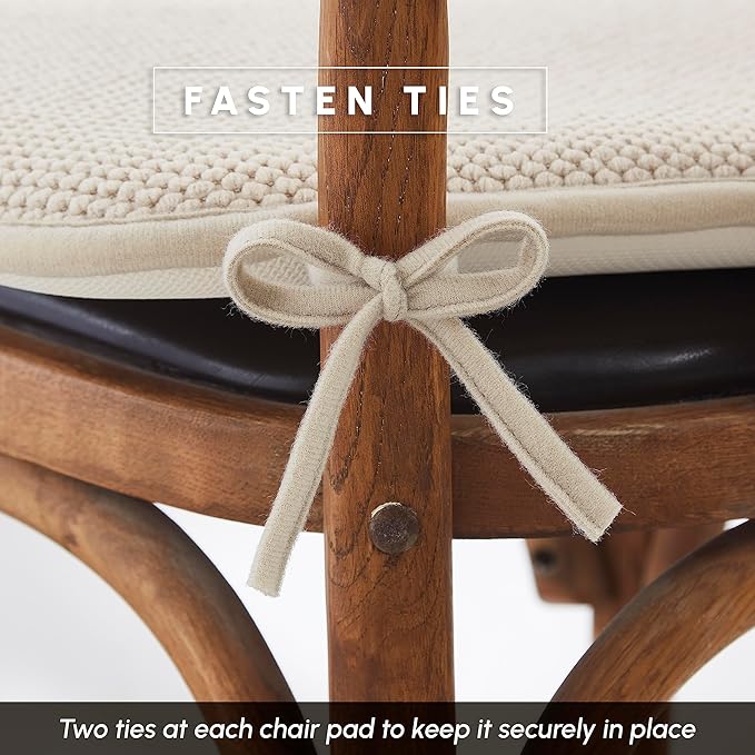 Elegant Comfort Chair Cushion Covers with Ties and Non Skid Rubber Backing-Thick Memory Foam - Soft Cushion Pad- Rounded Square Seat Cover-16 x 16 Inches- Honeycomb Textured Pattern, Set of 2, Linen