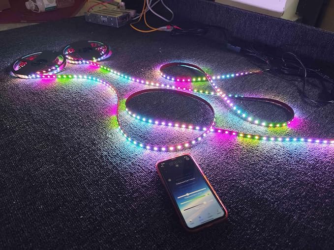 2PCS 5FT 1.4Meters 60" Rolls RGB Dream Color Chasing Flow Breath Strobe LEDs Tinted Full Black Out PCB Smoked Light Strips Bluetooth Remote Ctrl for Car Truck Slingshot