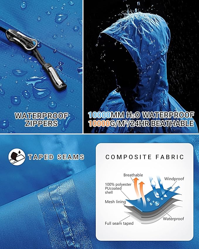 Outdoor Ventures Packable Rain Jacket Women Lightweight Waterproof Raincoat with Hood Cycling Bike Jacket