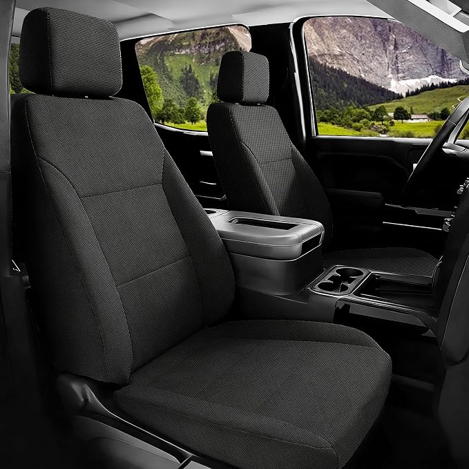 Seat Covers for Chevy Silverado & GMC Sierra 1500 Crew Cab 2019-2026 Heavy Duty Cloth Protector Interior Accessories，Waterproof & Machine Washable-Black (Front & Rear)