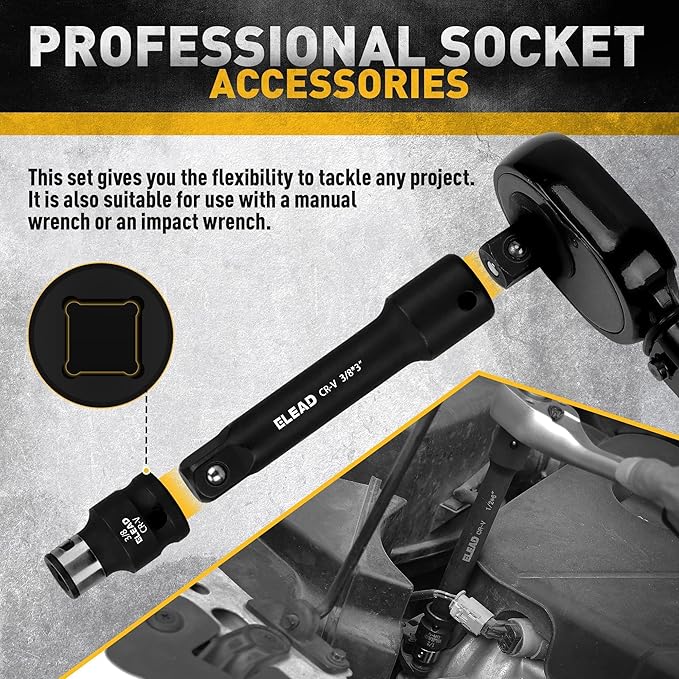 18-Pieces Impact Socket Extension Set: 1/4", 3/8" & 1/2" Drive Socket Extension Bar, Socket Adapter Set, Swivel Universal Joints & Impact Coupler