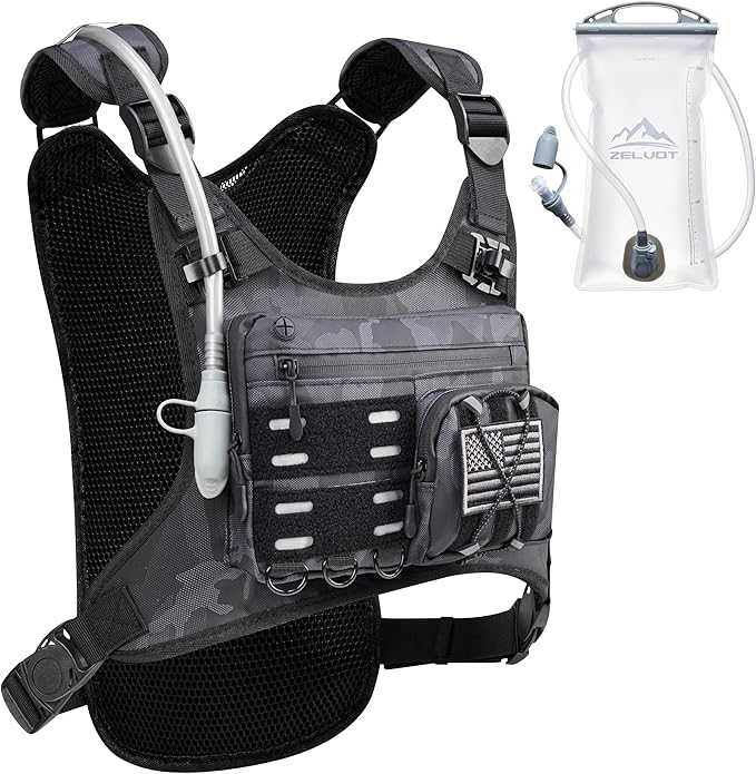 Zelvot Running Vest with 2L Water Bladder, Hydration Backpack, U.S. Design Patent, Lightweight Hydration Pack with Gear Holder, Reflective Chest Pack for Men Women