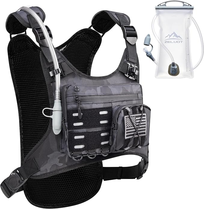 Zelvot Running Vest with 2L Water Bladder, Hydration Backpack, U.S. Design Patent, Lightweight Hydration Pack with Gear Holder, Reflective Chest Pack for Men Women