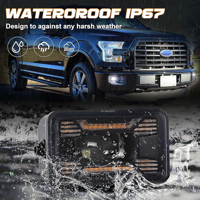 Tire Inflator Portable Air Compressor + F150 Fog Lights with Amber DRL/Turn Signal Rectangular Fog Lights, Upgraded Color LED Screen Air Compressor with Pressure Gauge Auto Shut-off for Car Moto Bike