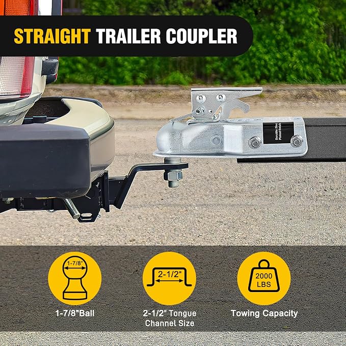 Nilight Straight Trailer Coupler with Safety Latch&Chain for 1-7/8 Inch Hitch Ball, 2-1/2 Inch Channel,2000 LBS,Heavy Duty Trailler Tongue Coupler for Station Wagon, Truck, Bolted&Welded Installation