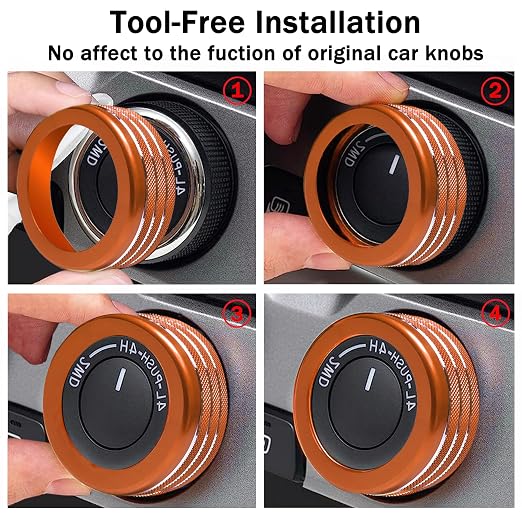 Knob Covers for Toyota Tacoma Accessories 2024 2025 2026 8" or 14" Touchscreen Air Conditioner Engine Start Stop Button Ring Drive Mode Switch Audio Center Console Button Knob Cover 7 Pcs (Orange)