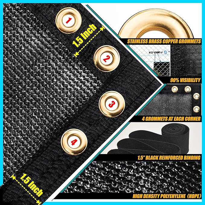 ShadeMart 8' x 193' Fence Privacy Screen Black Heavy Duty 170 GSM Fencing Mesh Shade Net with Grommets & Zip Ties, 90% Blockage Fence Screen for Balcony Yard Outdoor Garden Pool (We Customize Size)