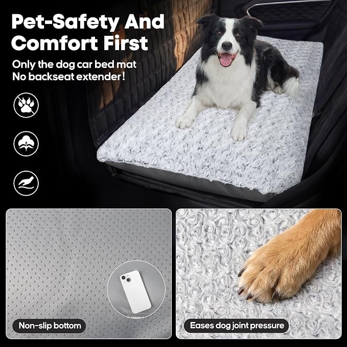 Loiion Dog Car Bed with Removable Washable Cover, 53.5x28in | Non Slip Travel Dog Bed, Waterproof Dog Bed Car Seat Fits SUVs Sedans Trucks, Machine Washable Cover With Zipper, 3in