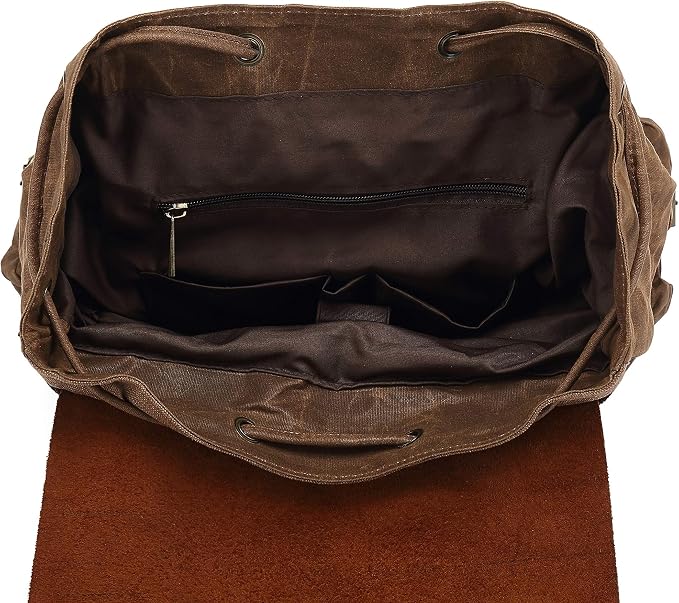 Genuine Leather Canvas waxed Backpack Travel Rucksack Laptop Bag