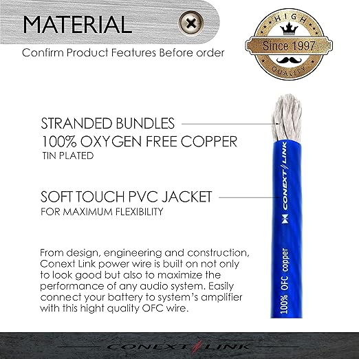 20 FT 1/0 AWG 0 GA Full Gauge Battery Power Cable Ground Wire Frost Blue OFC Copper