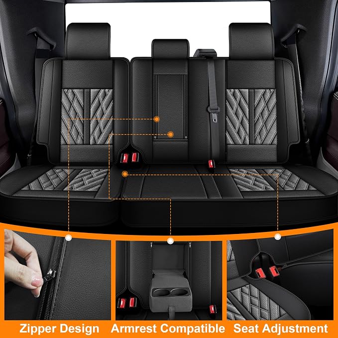 TTX LIGHTING Seat Covers for Ford F150 2009-2025 2026, F250 F350 F450 2017-2025 2026: 5 Seat Full Set Truck Seat Covers Custom Waterproof Leather (Black&Grey)