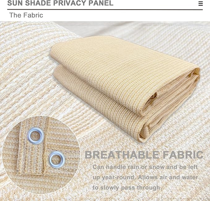 Alion Home© Sun Shade Privacy Panel with Grommets on 4 Sides for Patio, Awning, Window Cover, Pergola or Gazebo - Banha Beige (Custom Sizes)