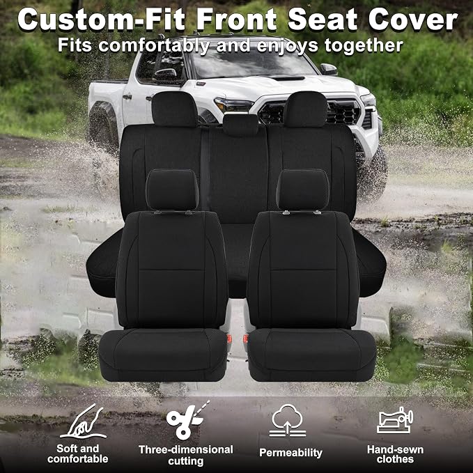 Bench Seat Covers for Toyota Tacoma 2016 2017 2018 2019 2020 2021 2022 2023 Heavy Duty Cloth Protector Interior Accessories,with Non-Folding Passenger Seat, Black（Full）