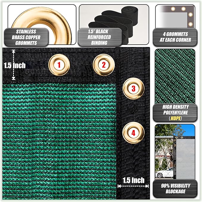 ColourTree Customized Size 6' x 100' Green Fence Screen Privacy Screen - Commercial Grade 170 GSM - Heavy Duty - 3 Years Warranty - Cable Zip Ties Included