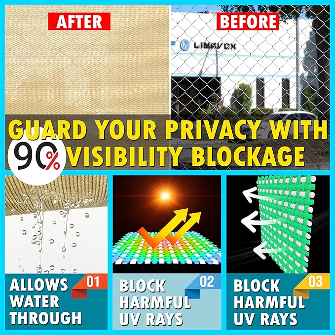 ShadeMart 8' x 142' Fence Privacy Screen Beige Heavy Duty 170 GSM Fencing Mesh Shade Net with Grommets & Zip Ties, 90% Blockage Fence Screen for Balcony Yard Outdoor Garden Pool (We Customize Size)