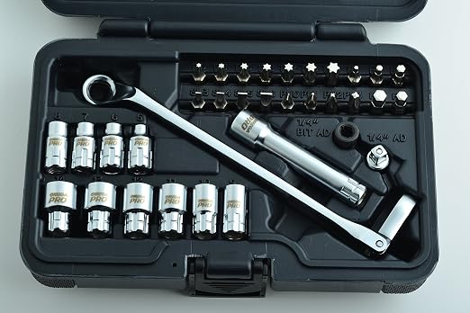 Omega Pro Go-Through Socket Set and Wrench - 1/2 Inch Drive with Flexible Ratchet - 34 Pieces in Molded Case for Easy Organization