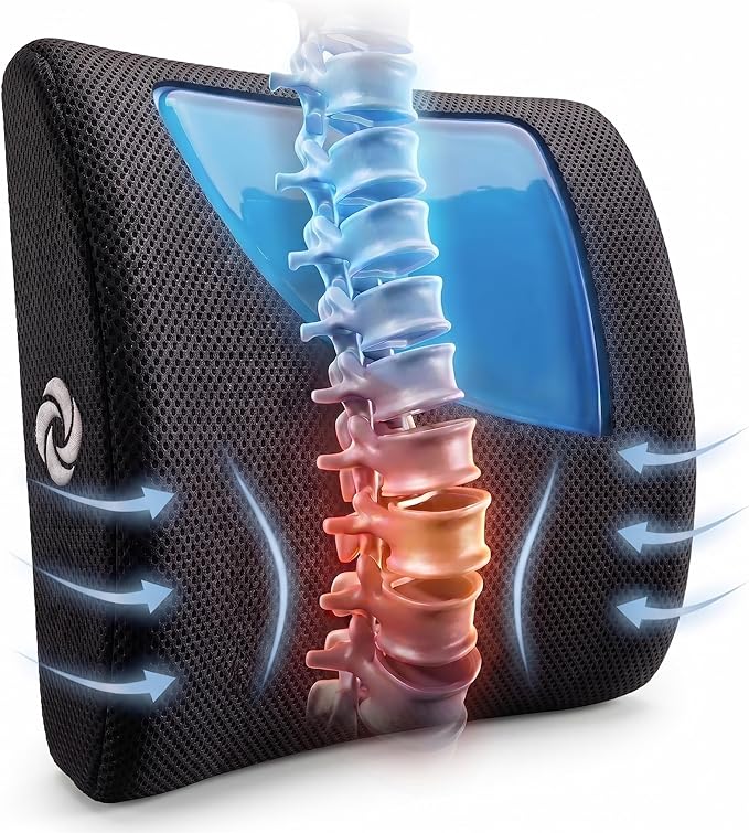 Samsonite Cooling Memory Foam Lumbar Support Pillow for Office Chair, Gaming Chair & Car Seat Automotive Ergonomic Back Cushion, Home Office Essentials, Sitting Comfort and Posture Relief Back Support