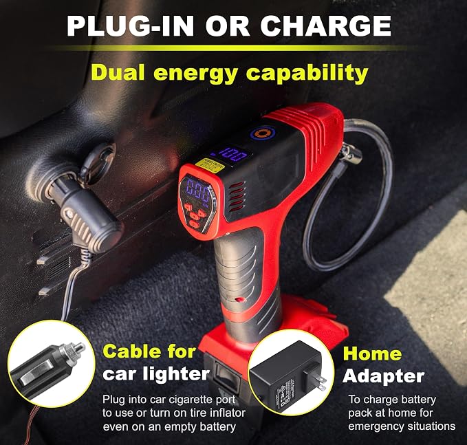 Bullseye Pro Max Deluxe Tire Inflator Portable Air Compressor, Portable Air Pump for Car Tires, Car Tire Inflator Portable - 150PSI, 12V DC 2000 mAhs, Tire Pressure Gauge, Rechargeable As Seen On TV