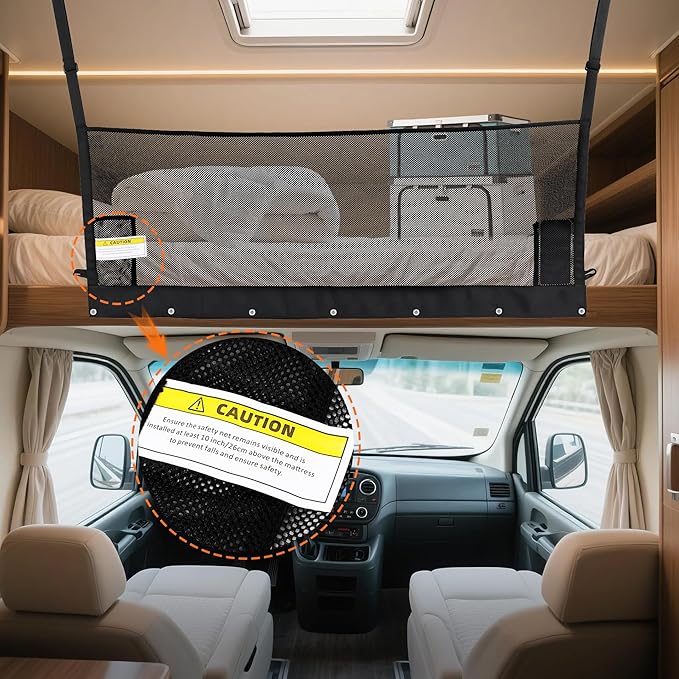 59" x 17" RV Bunk Bed Safety Net,Fall Protection Net for Bunk with Hardwares | Adjustable Bunk Bed Netting for Camper, RV, Motor Home, Trailer, Fifth Wheels|RV Bedding Accessories for Bunks