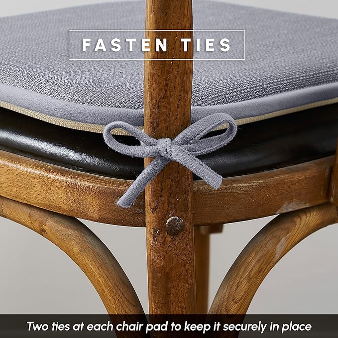 Elegant Comfort Chair Cushion Covers with Ties and Non Skid Rubber Backing-Thick Memory Foam - Soft Cushion Pad- Rounded Square Seat Cover- 16 x 16 Inches - Set of 8 Mosaic Textured Pattern, Gray
