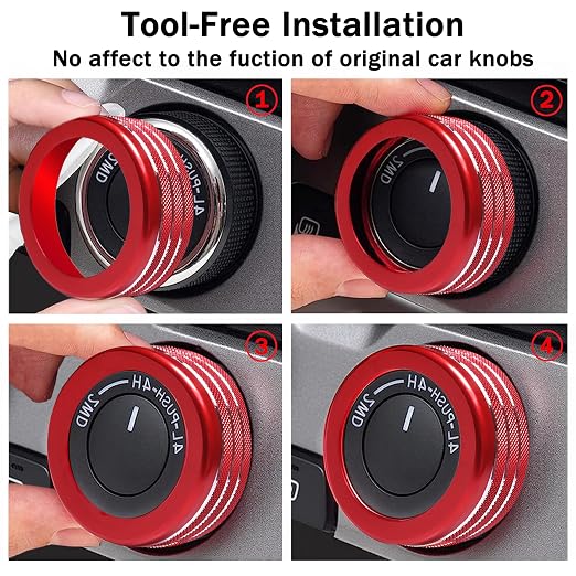 Knob Covers for Toyota Tacoma Accessories 2024 2025 2026 8" or 14" Touchscreen Air Conditioner Engine Start Stop Button Ring Drive Mode Switch Audio Center Console Button Knob Cover 7 Pcs (Red)
