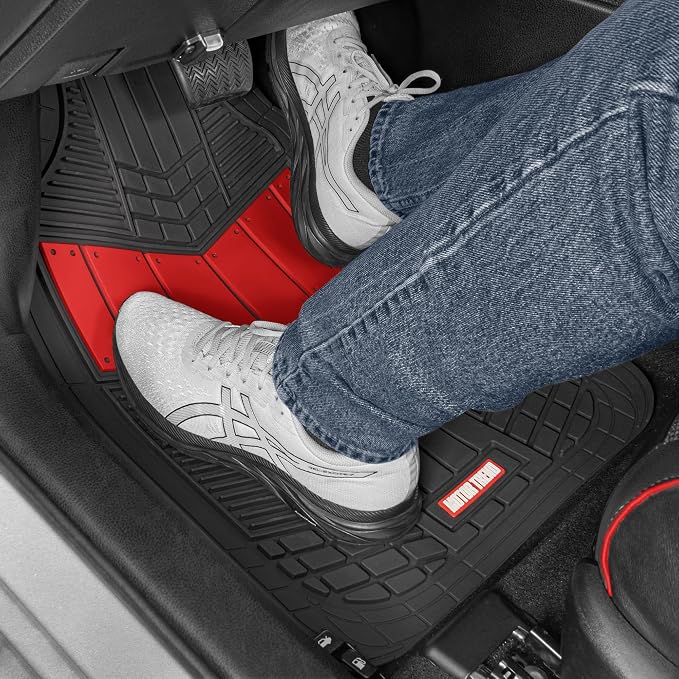 Motor Trend DualFlex Red Floor Mats for Cars & Cargo Mat Full Set - All Weather Front & Rear Rubber Automotive Floor Mats & Cargo Liner for SUV, Car, & Van - Interior Trunk Mat & Floor Cover