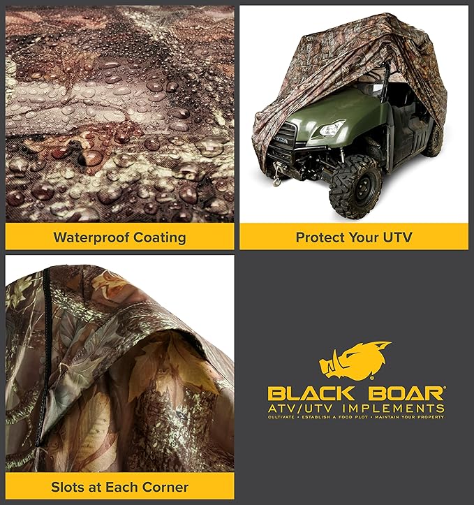 Black Boar UTV Cover - Features Waterproof Polyurethane Coating for Protection Against The Weather - Reinforced Grommets & Side Vents - Includes Storage Bag - Jungle Camo (66023)