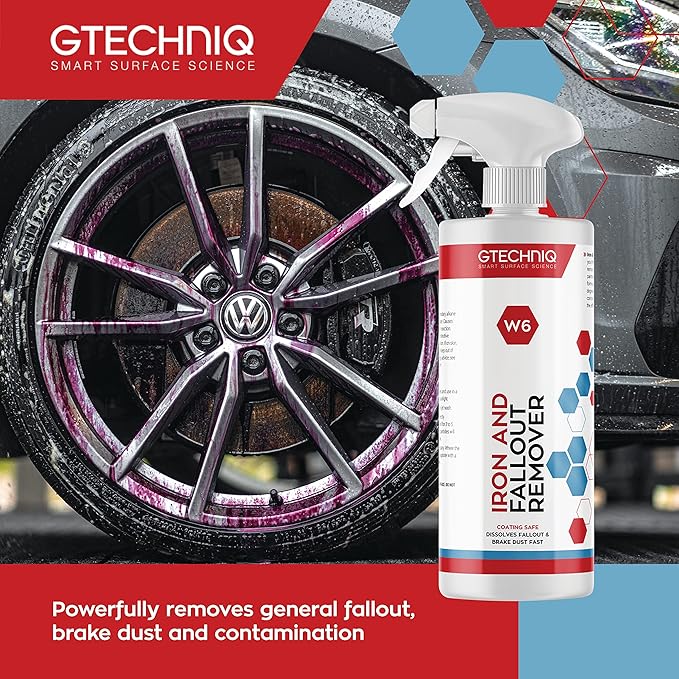 Gtechniq W6 Iron Removing Wheel & Paint Cleaner for Cars, 33.8 fl oz | Powerful Iron and Fallout Remover, Dissolves Contaminants Safely, Protects Paintwork and Wheels
