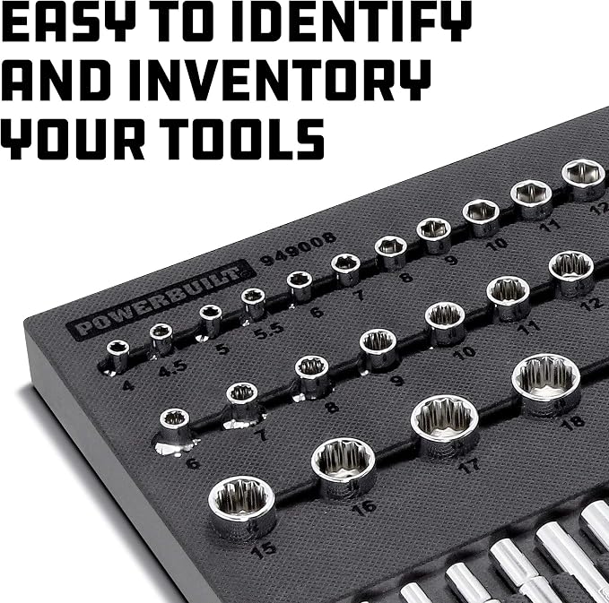 Powerbuilt 85 Piece Metric Master Socket Set, 1/4, 3/8, and 1/2 Inch Drive, 6 and 12 Point, Deep and Shallow Sockets, Storage Organizer - 949008