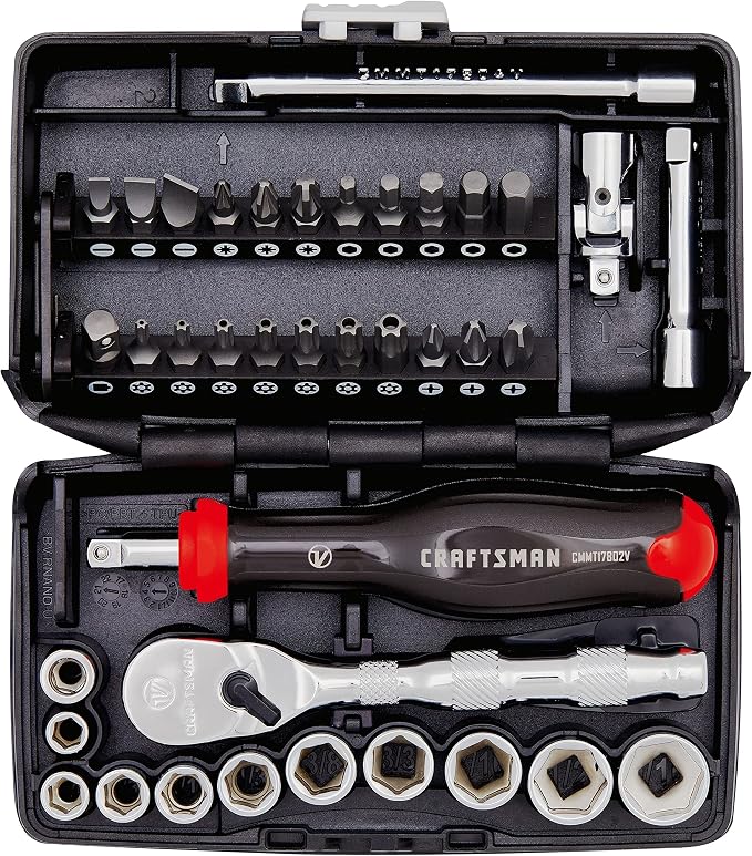 CRAFTSMAN V-SERIES Socket Set and Screwdriver Bit Set, SAE, 1/4" Drive, 38 Piece (CMMT45750V)