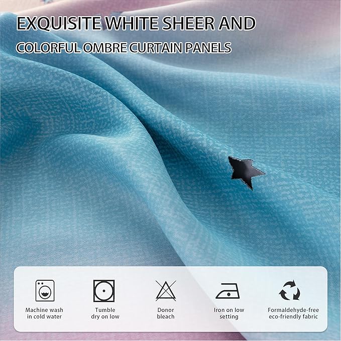 XiDi Curtains for Girls Bedroom, Blackout for Kids Room, Colorful Rainbow Design, Unicorn Wall Decor Pink Ombre Curtains, Purple Princess Room 72 Inches Long 34 Wide 2 Panel Sets Pink Purple