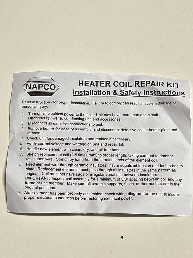 Napco Electric Furnace Restring Kit, 5KW@240V, 3750W@208V, 40"-125" Length, Compatible with Vehicle Water Heater