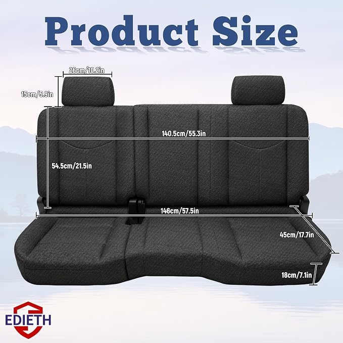 Rear Seat Covers for Chevy Silverado & GMC Sierra 1500 1999-2006 & Classic Composite Sponge Fabric Soft Breathable Comfortable - Black