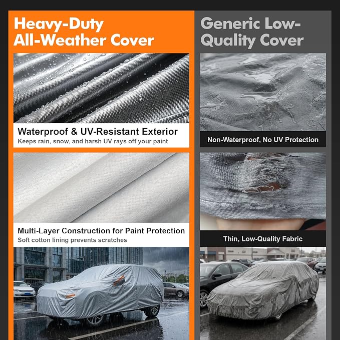 Car Cover Waterproof All-Weather,Heavy-Duty Outdoor Full Exterior Automobiles SUV(Length 202-214 inch) with Windshield Sun Shade Universal Fit Chevrolet Tahoe, Lincoln MKT, GMC Envoy etc