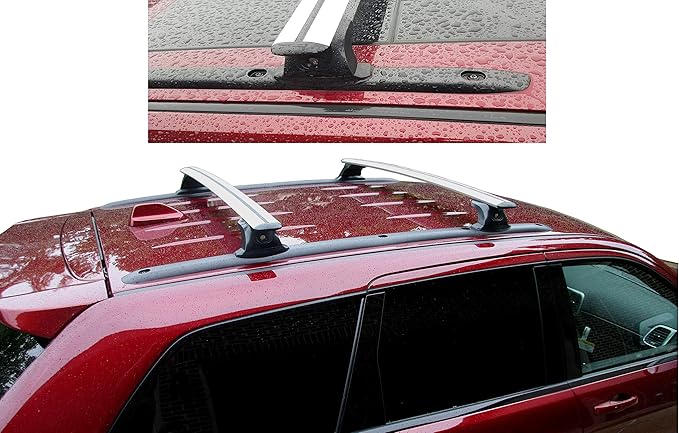 BRIGHTLINES Heavy Duty Anti-Theft Premium Aluminum Roof Bars Roof Rack Crossbars Compatible with 2011-2021 Jeep Grand Cherokee with Roof Black Plastic Moldings (Silver)