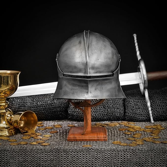 Mythrojan Wooden Helmet Stand Display Décor Stand For Spartan, Templar, Motorcycle, Caps, Hat Decorative Desktop Hanger Rack LARP Helmet Stand, 16 Inch - Natural