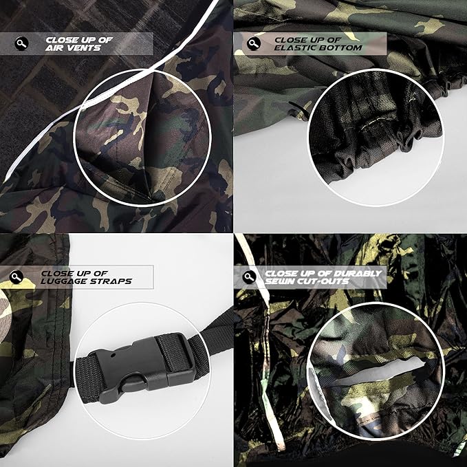 Nuzari Heavy Duty Motorcycle Cover - Motorcycle Covers Waterproof Outdoor Storage - Dirt Bike Covers (Camouflage, Extra Large)
