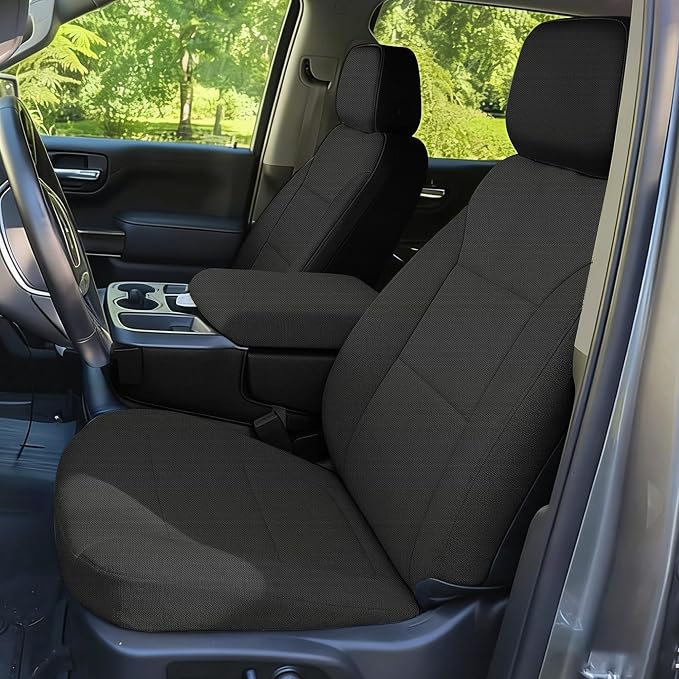 Seat Covers for Chevy Silverado & GMC Sierra 1500 Crew Cab 2019-2026 Heavy Duty Cloth Protector Interior Accessories，Waterproof & Machine Washable-Black (Front)