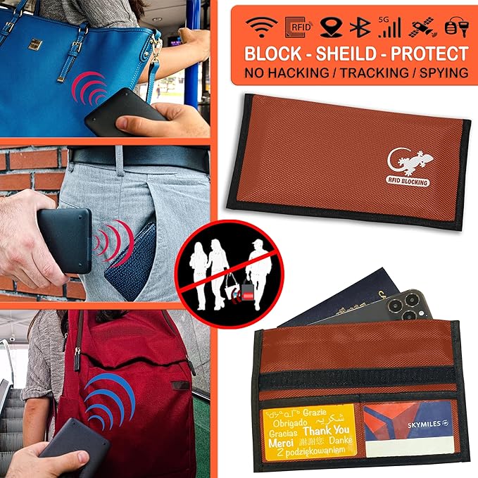 Gecko Travel Tech Faraday Bag Orange Nylon - Signal Blocker for Cell Phone, Car Key FOB, Data Privacy (ORANGE - NYLON)