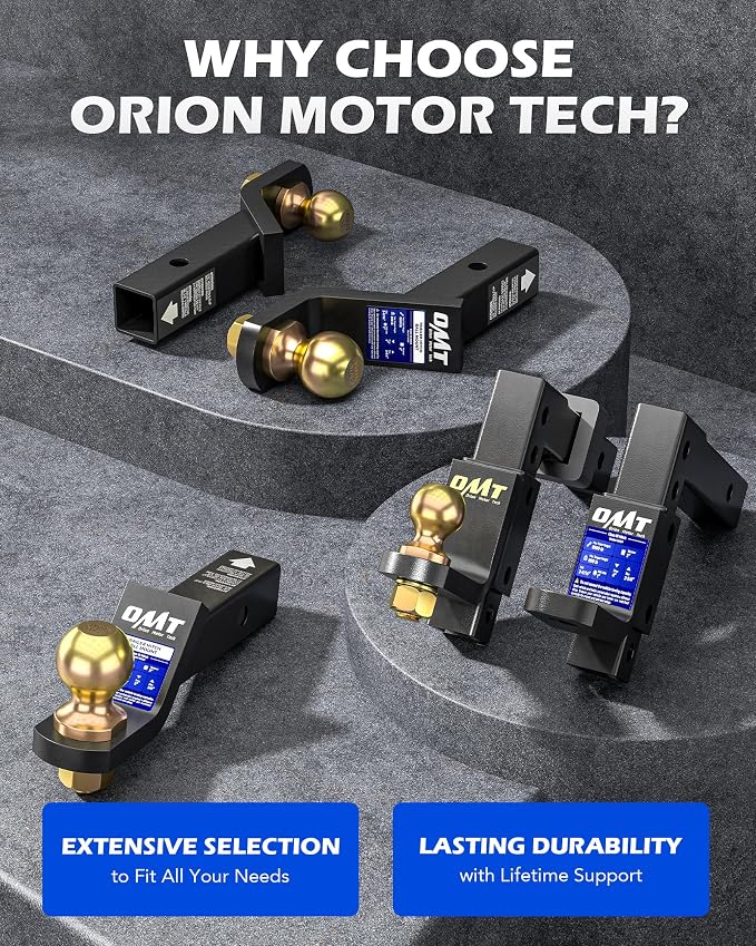 Orion Motor Tech Trailer Hitch Ball Mount, Adjustable Tow Hitch for 2" Receiver with 2" Ball 9-1/2" Drop 8-1/4" Rise 8000 lb. Capacity, Heavy-Duty Drop Hitch with 3 Locking Hitch Pins for Truck Boat