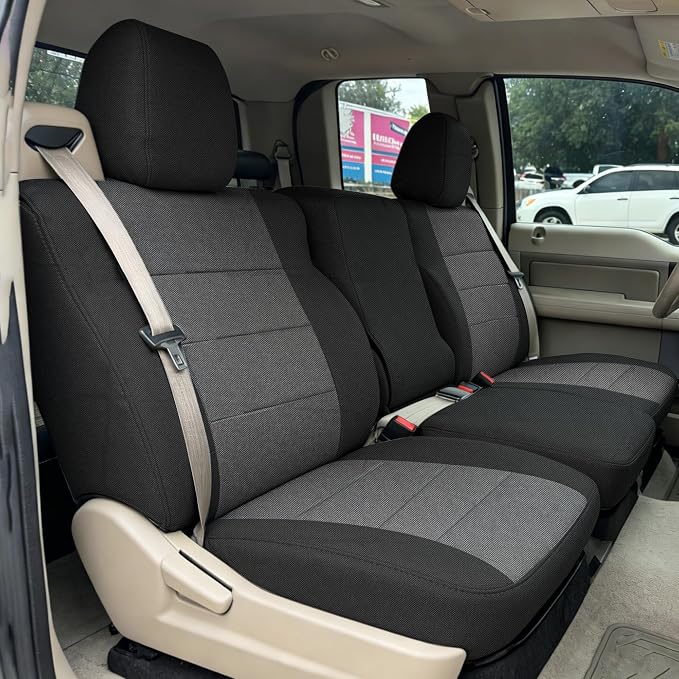 Custom 40/20/40 Split Bench Seat Covers for Ford F150 XL/Standard Cab 2004 2005 2006 2007 2008 Heavy Duty Cloth Protector Interior Accessories，Waterproof & Machine Washable - Black