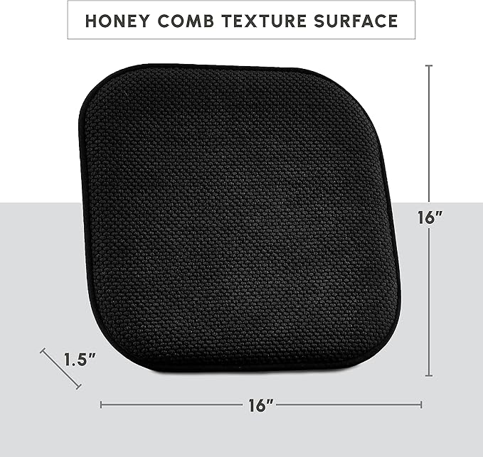 Elegant Comfort Chair Cushion Covers with Ties and Non Skid Rubber Backing-Thick Memory Foam - Soft Cushion Pad- Rounded Square Seat Cover-16 x 16 Inches- Honeycomb Textured Pattern, Set of 4, Black