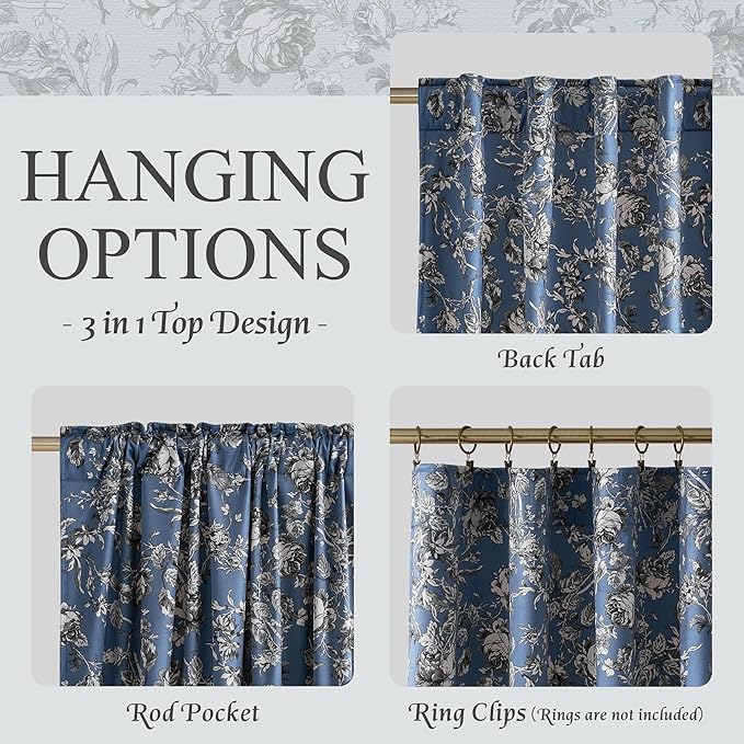 StangH Vintage Floral Velvet Curtains for Living Room, Slate Blue Printed Bedroom Drapes with Rose Pattern Victorian Energy Efficient Privacy Panels for Home Office, W52 x L84, 2 Panels