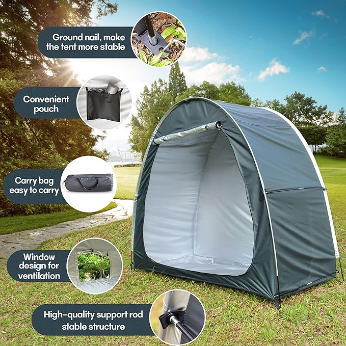 Bike Storage Tent, Anti-Dust Waterproof Bicycle Tent, Portable Bike Storage Tent for 3-4 Bikes, Foldable Bike Shelter for Garden, Camping, Outdoor - Grayish Green