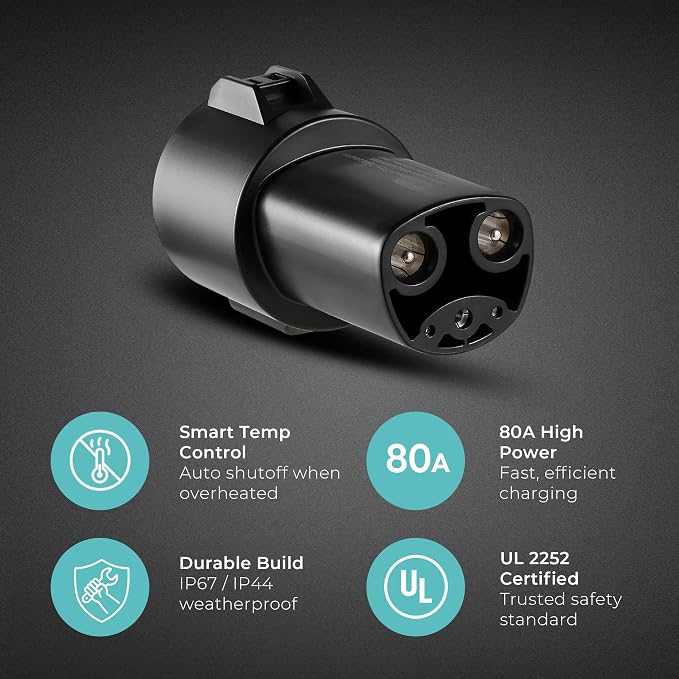 Lectron J1772 to NACS EV Charging Adapter 80A (240V) – Compatible with Tesla Model S/3/X/Y/Cybertruck and All NACS Electric Vehicles - UL 2252 Certified (Black)