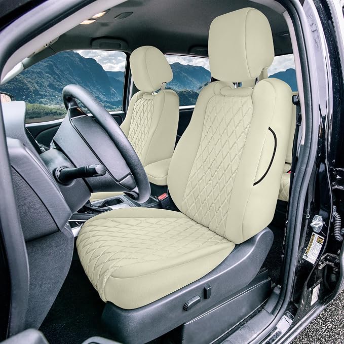 FH Group Custom Fit Car Seat Covers Specifically Made for 2022-2026 Nissan Frontier, Front Set Solid Beige Ultraflex Neoprene Waterproof Automotive Seat Covers for Pickup Truck, Nissan Accessories